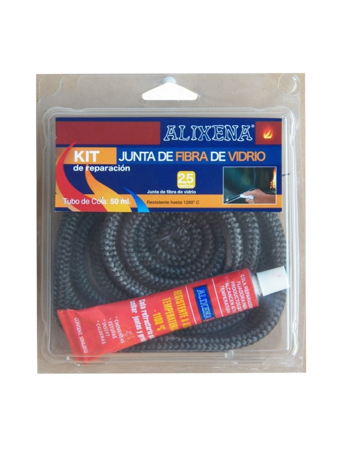 Kit junta fibra de vidro redonda/entranada 12 mm + cola