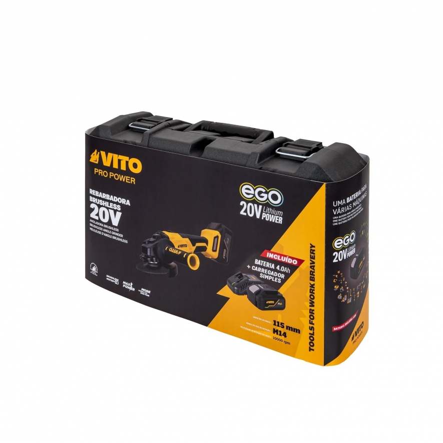 Rebarbadora brushless 115mm + bateria 20V 4ah + carregador + caixa BMC